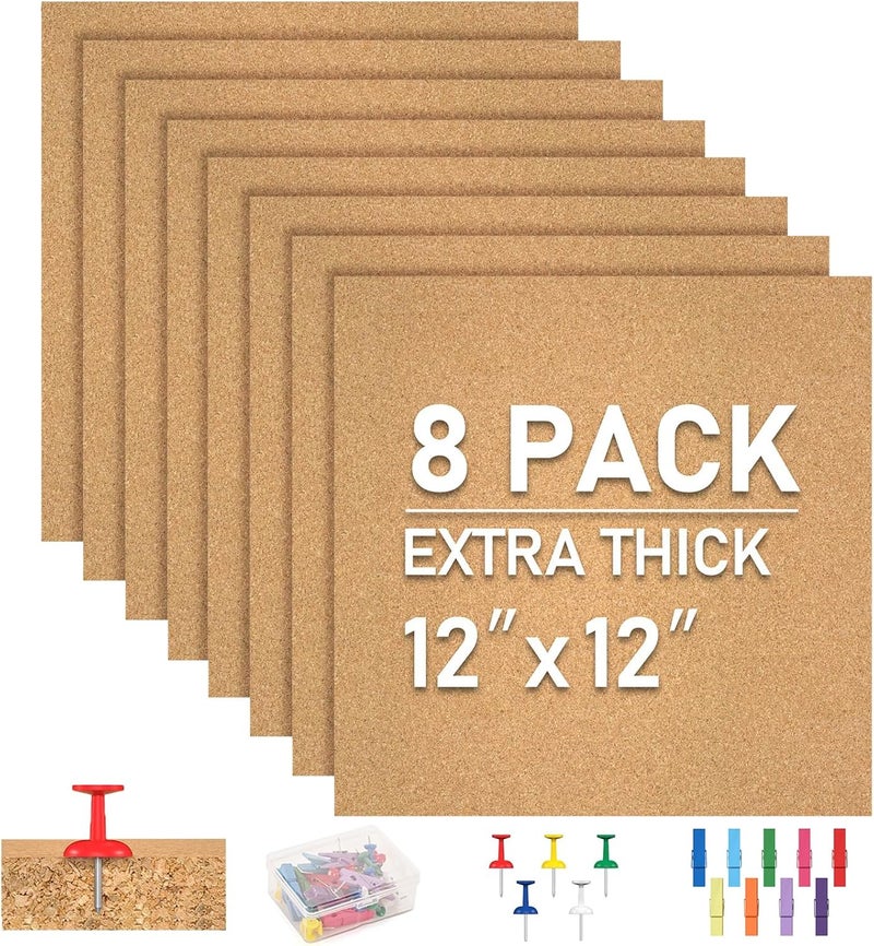 Facilife Cork Board Tiles - 8 Packs Adhesive Corkboards for Wall,Small Cork Board Decorations, CorkBoard Squares, Cork Sheet Decorative CorkBoard for Office, School & Home - Image 1